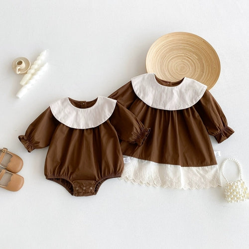 Autumn Baby Kids Girls Color Patchwork Long-sleeved Onesies and Dress