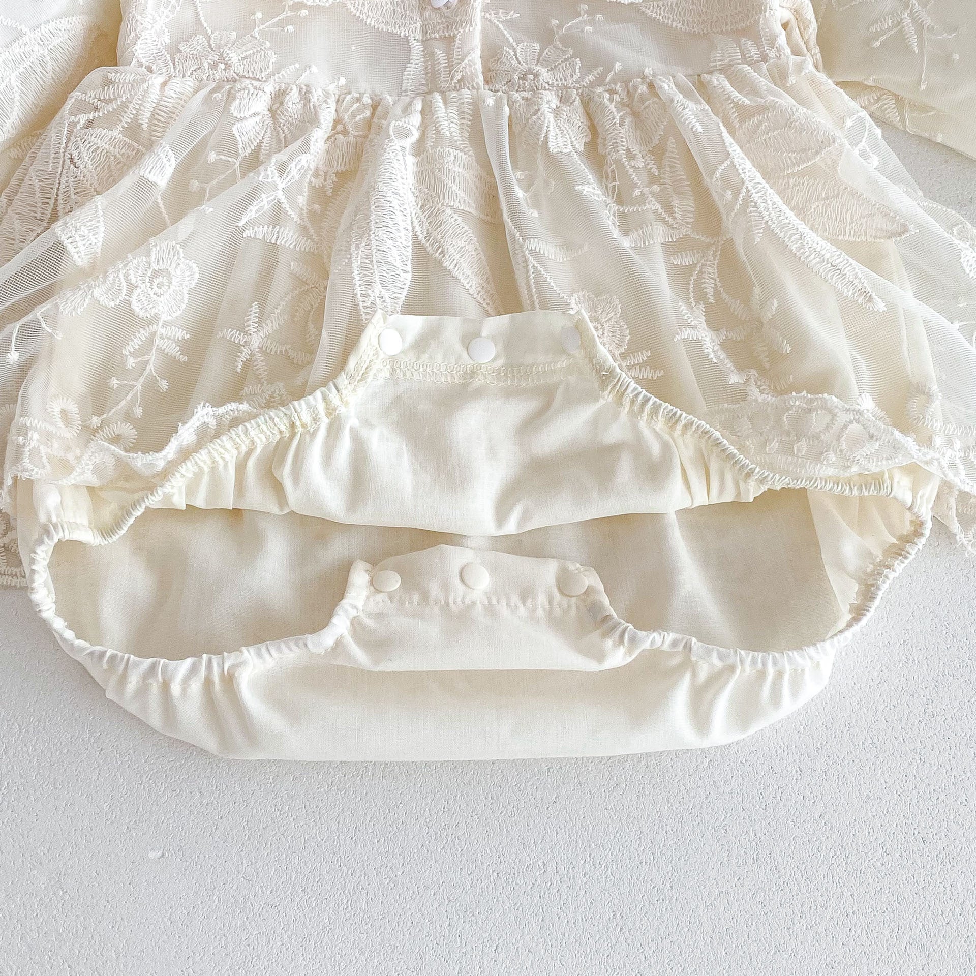 Autumn Arrival Baby Girls Long Sleeves Beige Embroidery Onesies Dress