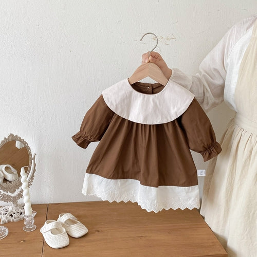 Autumn Baby Kids Girls Color Patchwork Long-sleeved Onesies and Dress