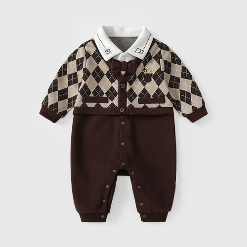 Autumn Hot Selling Baby Boys Color Patchwork Plaid Rompers Bodysuits