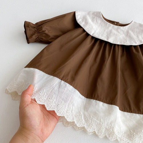 Autumn Baby Kids Girls Color Patchwork Long-sleeved Onesies and Dress