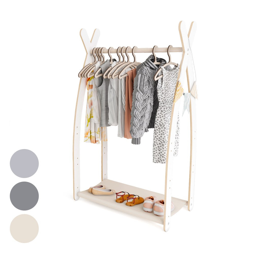 MAMOI® Children clothes rail Beige 53x95x32cm | Dressing up rail for kids made of Yarnwood | Baby wardrobe clothes storage modern design | Baby accessories | 100% ECO | MADE in EU
