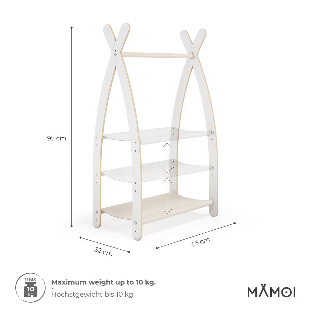 MAMOI® Children clothes rail Beige 53x95x32cm | Dressing up rail for kids made of Yarnwood | Baby wardrobe clothes storage modern design | Baby accessories | 100% ECO | MADE in EU