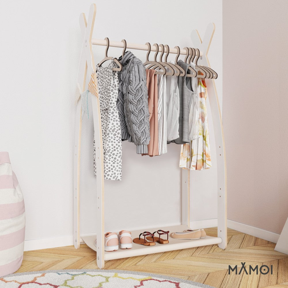 MAMOI® Children clothes rail Beige 53x95x32cm | Dressing up rail for kids made of Yarnwood | Baby wardrobe clothes storage modern design | Baby accessories | 100% ECO | MADE in EU