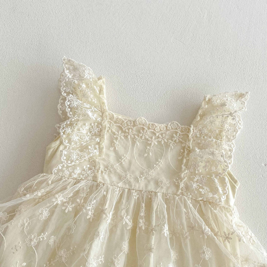 Summer Arrival Baby Girls Cute Beige Sleeveless Flowers Pattern Lace Onesies