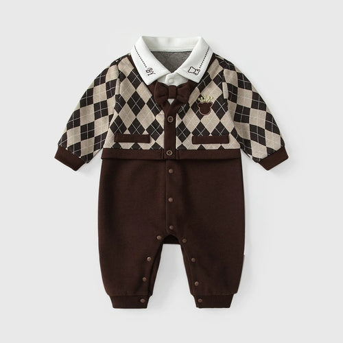 Autumn Hot Selling Baby Boys Color Patchwork Plaid Rompers Bodysuits